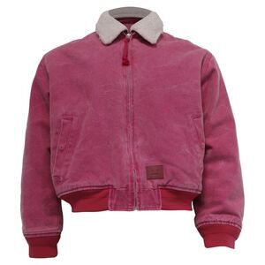 Acne Studios Faded Accent Shear-Lined Bomber Jacket in Pink Cotton